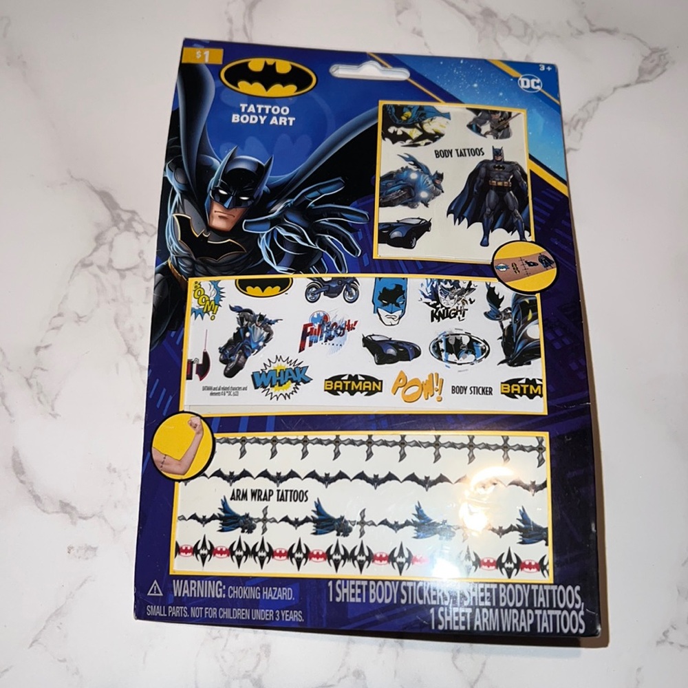 NWT DC COMICS BATMAN superhero temp tattoos Body Art sticker arm wrap sheet